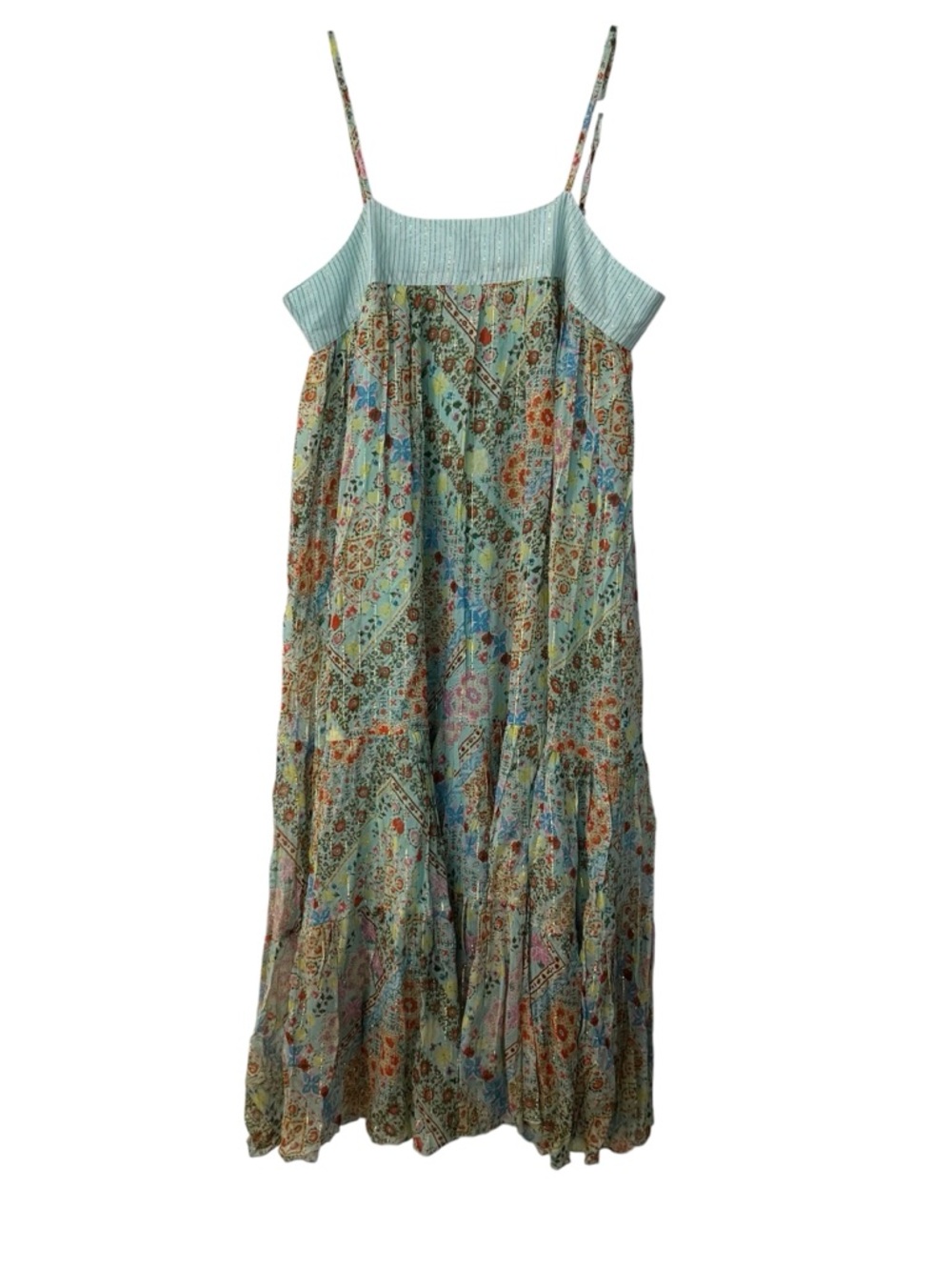 RAGA Women’s Mint Multi-Print Boho Spaghetti-Strap Maxi Dress Sz L NWT